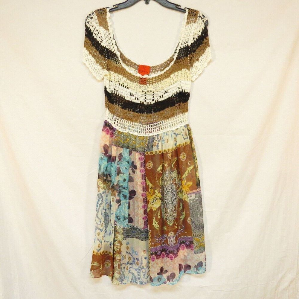 V Cristina Dress Boho Crochet Top Patchwork Sheer Mini‎ Sheer Festival Small